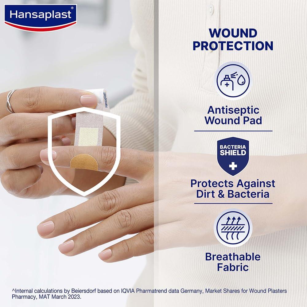 Hansaplast Hansaplast Antiseptic Regular Bandage for Cuts & Wounds | 100 strips | Breathable fabric | First Aid | Protects Against Dirt and Bacteria | For Kids & Adults