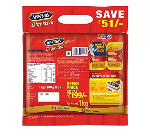 McVities McVitie's Digestive High Fibre biscuits with Goodness of Wholewheat, 1Kg Super Saver Family Pack