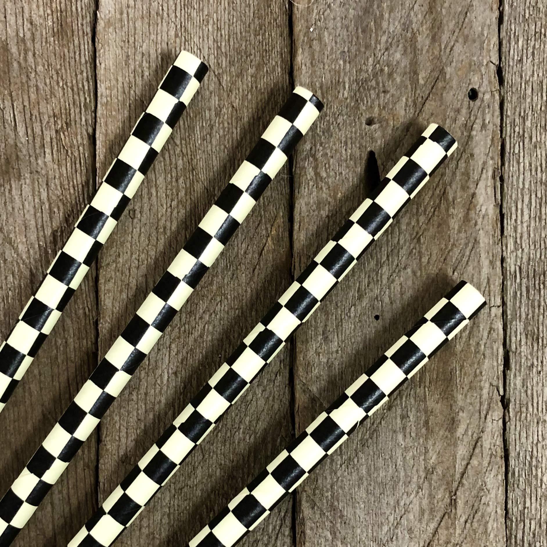 Outside the Box Papers Black and White Check Paper Straws - Race Theme Checkered Flag Drinking Straws - 7.75 Inches - 50 Pack Outside the Box Papers Brand