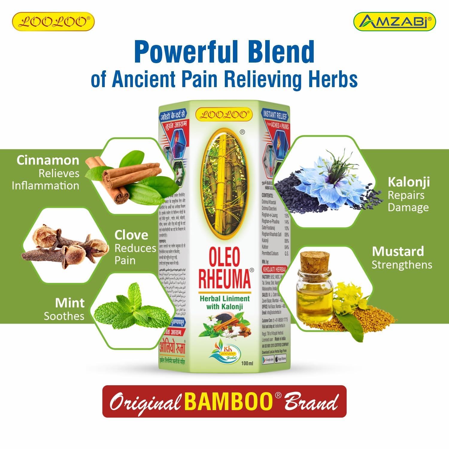 LooLoo LooLoo Oleo Rheuma Herbal Liniment - 100ml | Kalonji, Cinnamon, Clove, Mint & Mustard Oil