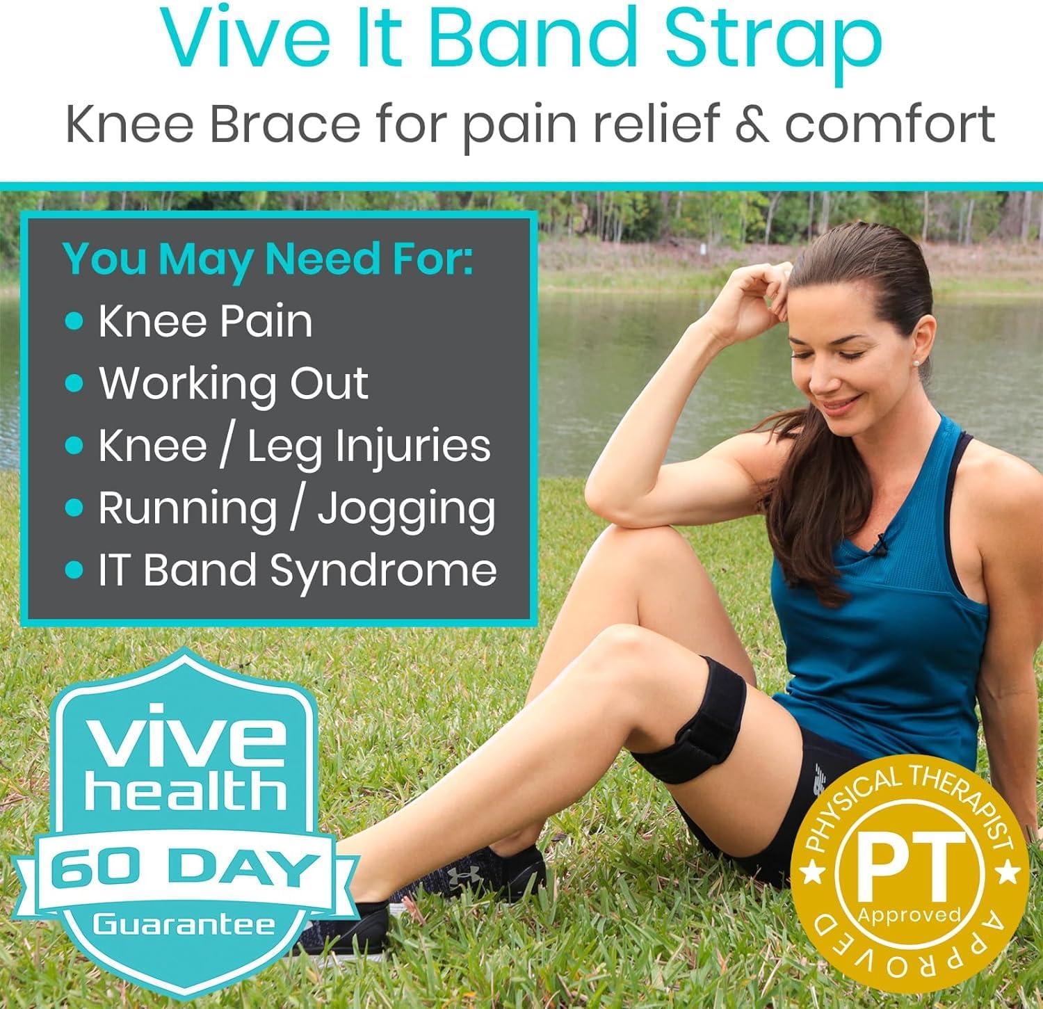 VIVE IT Band Strap by Vive - Best Iliotibial Band Compression Wrap - Outside of Knee Pain Hip Thigh IT Band Syndrome Support Brace for Running and Exercise - Vive Guarantee