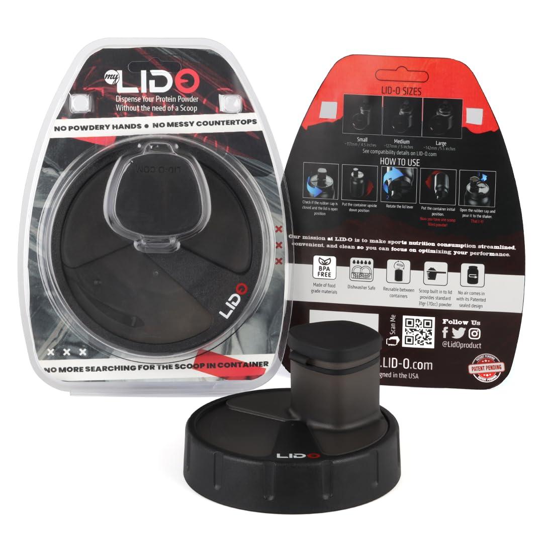 MyLidO MYLIDO Protein Dispenser Scoop Powder Dispense Supplement Funnel Universal Size Fits All Brands, Pre and Post Workout BPA Free Hands Clean Attachment Container Lid MyLid-O