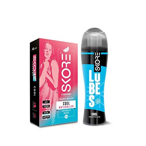 Skore Skore Cool Watermelon Flavoured Condoms & Cool Sensation Lubes - 50 ml