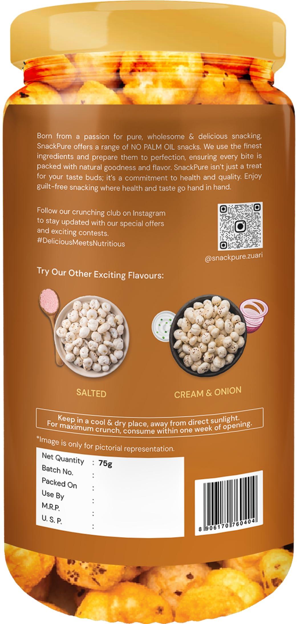 SNACKPURE BY ZUARI wellness in every crunch Snackpure Flavoured Makhana Peri Peri Flavour Makhana (75 Gm) | Roasted Makhana Snacks Roasted in Himalayan Pink Salt | Gluten-Free Healthy Snacks Superfood | Nutrient Rich Trans-Fat Free Crunch