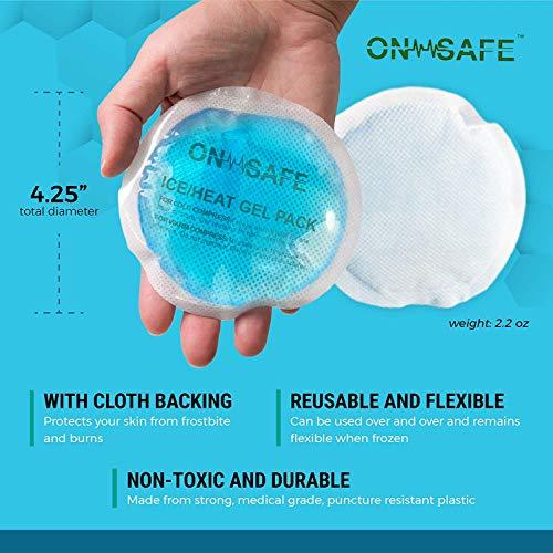 Onsafe ONSAFE Round Reusable Hot or Cold Gel Ice Packs with Cloth Backing 5 Pcs Pack for Sinus Relief, Breastfeeding, Tired Eyes, Kids Injuries, Headaches, (Blue) - Pack of 5