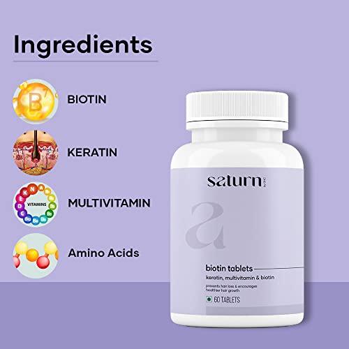 Saturn by GHC Saturn by GHC Skin Biotin - 100% Vegan, 60 Tablets (Pack of 1)| Promotes Skin Elasticity, Skin Brightening & Glowing Skin, Reduces Skin Dullness, Powered With Vitamin B7, Vitamin C and Vitamin E