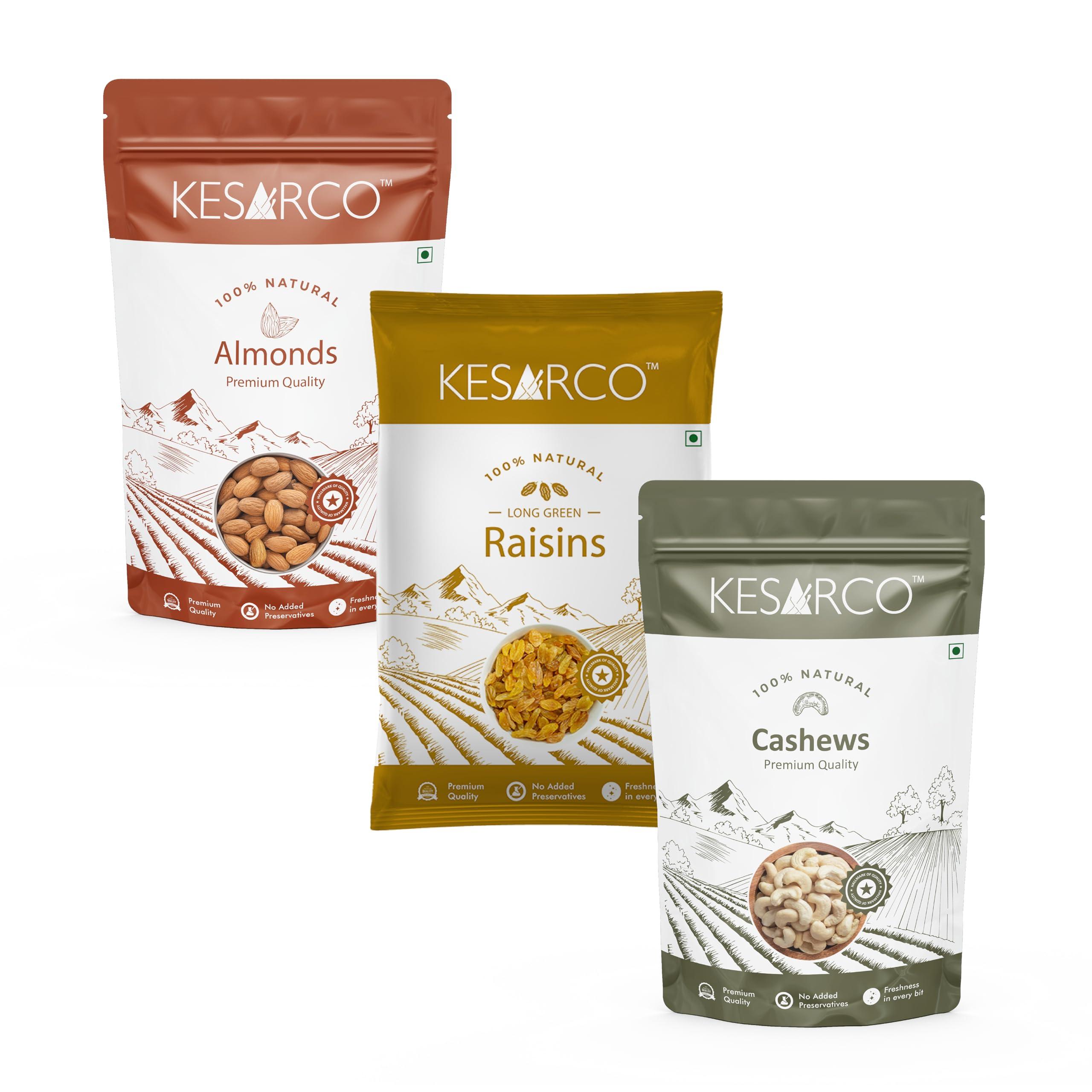KESARCO KESARCO Dry Fruit value combo 450gm | Premium Dry fruits Packed With Innumerable Health Benefits | Pack of Almonds, Raisins and Cashews | 150gm x 3