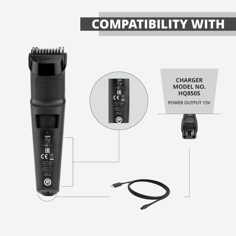 EVERHYPE EVERHYPE 15V USB Charging Cable Compatible With Philips Trimmers & Shavers | HQ8505 Replacement Charger (Complete list of compatible models in bullet point) BK BG3006