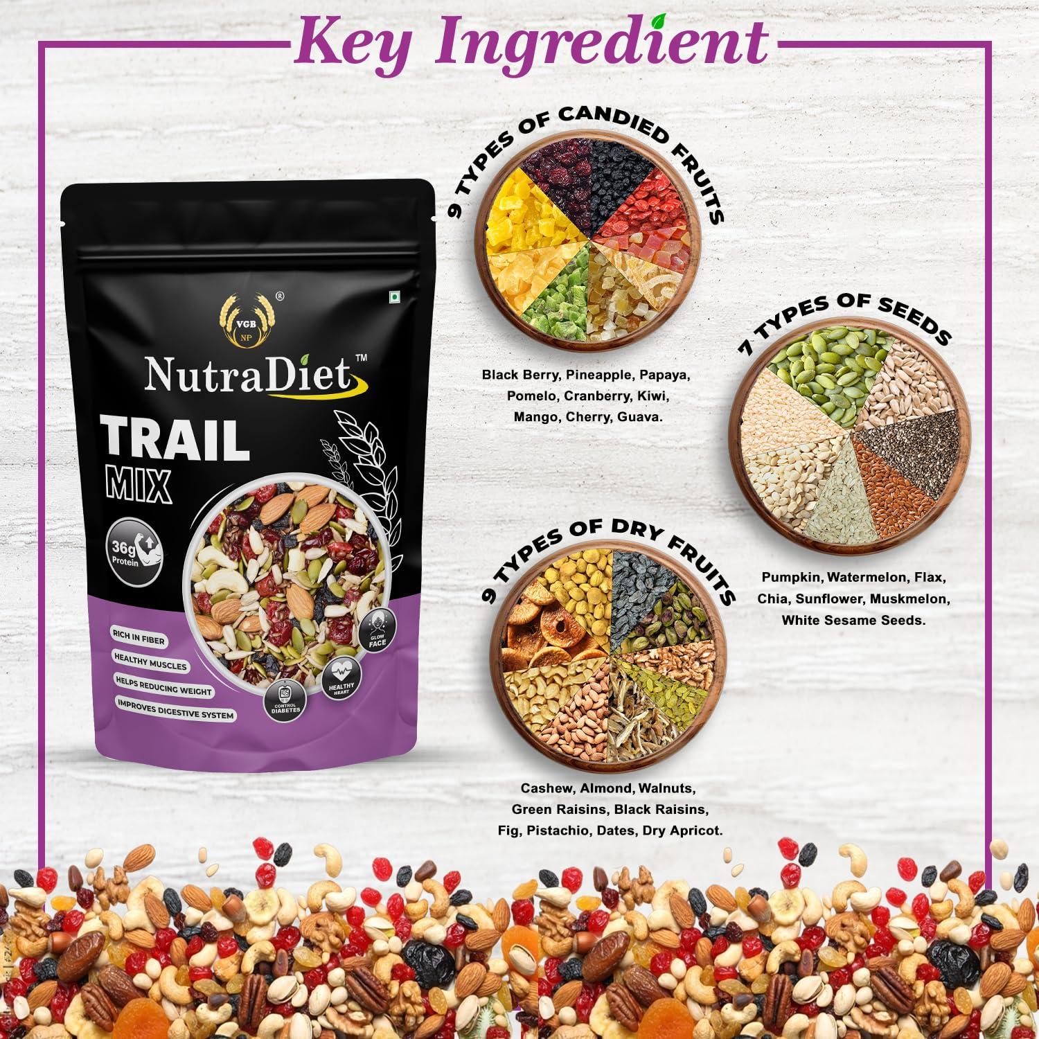 VGBNP VGBNP 100% Natural & Original Dry Fruit and Seeds Mix (Nuts Seeds & Berries mix) Daily Dose Super Trail Mix, (Nutritious and Crunchy Trail Snack) Healthy & Immunity Builder Fruit & Seed Mix (500g)