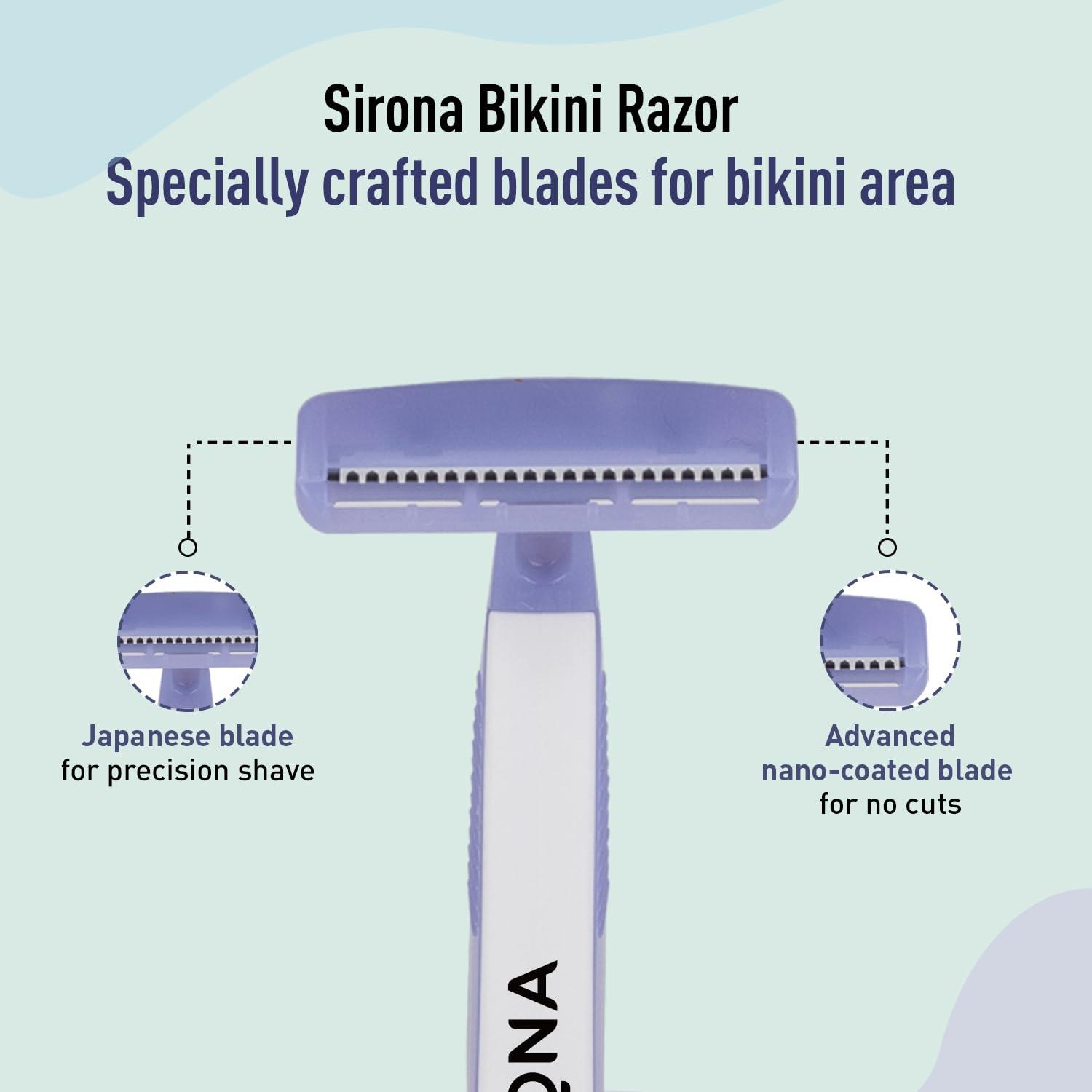 Sirona Sirona Bikini Razor for Women | Japanese Precision Shave, Nono-Blade Technology | For Irritation Free Shaving for Bikini Line | Chromium & PTFE-Coated | No Cuts | Safe & Hygiene Pack of 1