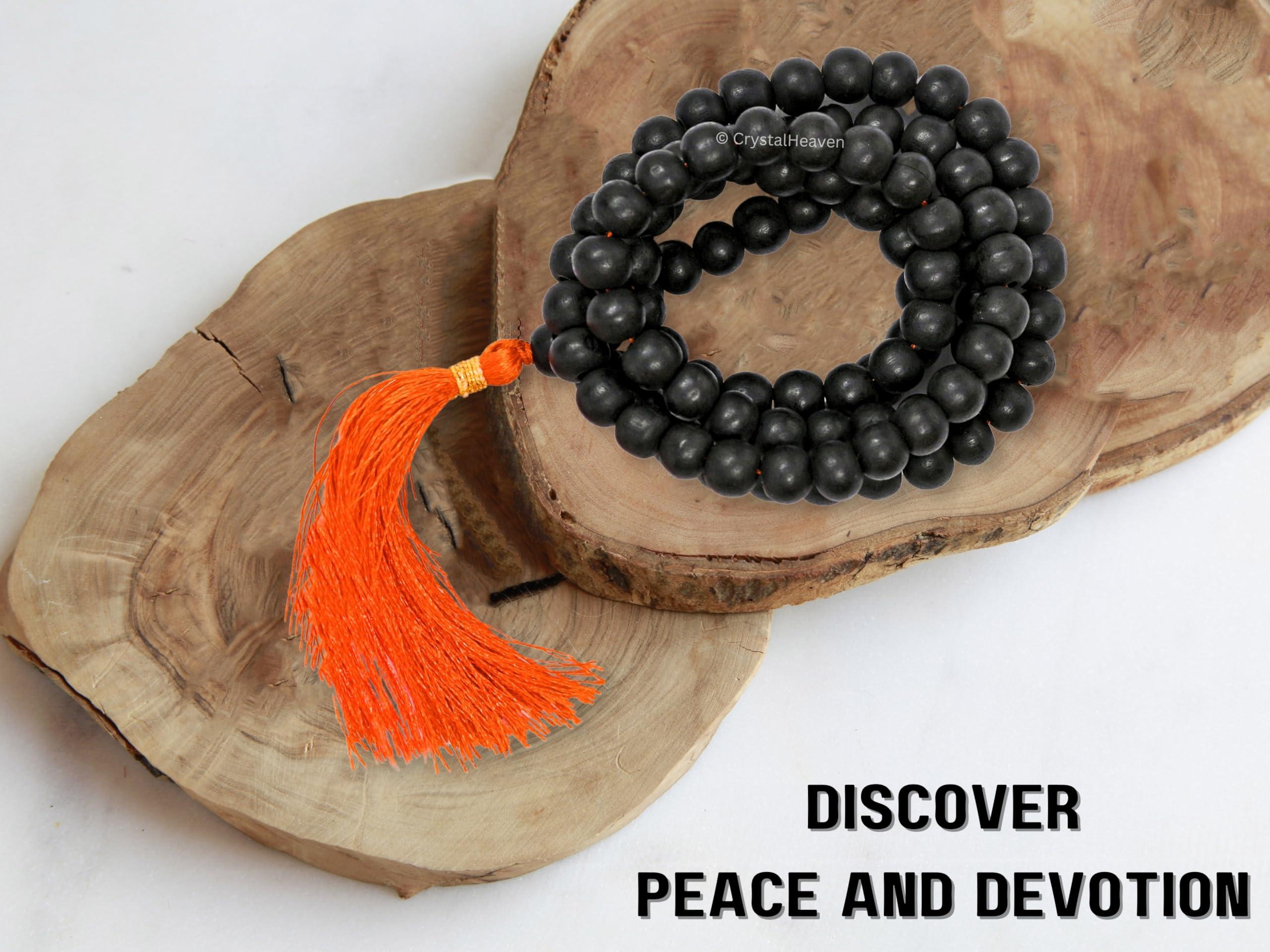 Crystal Heaven Certified Karungali Malai Original - Black Ebony Wood Mala - Original and Natural Karukali Malai For Men Women Pooja Supplies (108 Mala for Jaap) (8mm, Black)