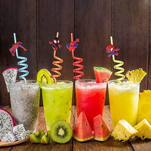 TWIN SEVEN TWIN SEVEN® Reusable Plastic Drinking Party Curly Straws for Kids, Birthday Decorations, Girls Party, Flavors Smoothie, Milkshakes – Cartoon Character (Pack of 4)