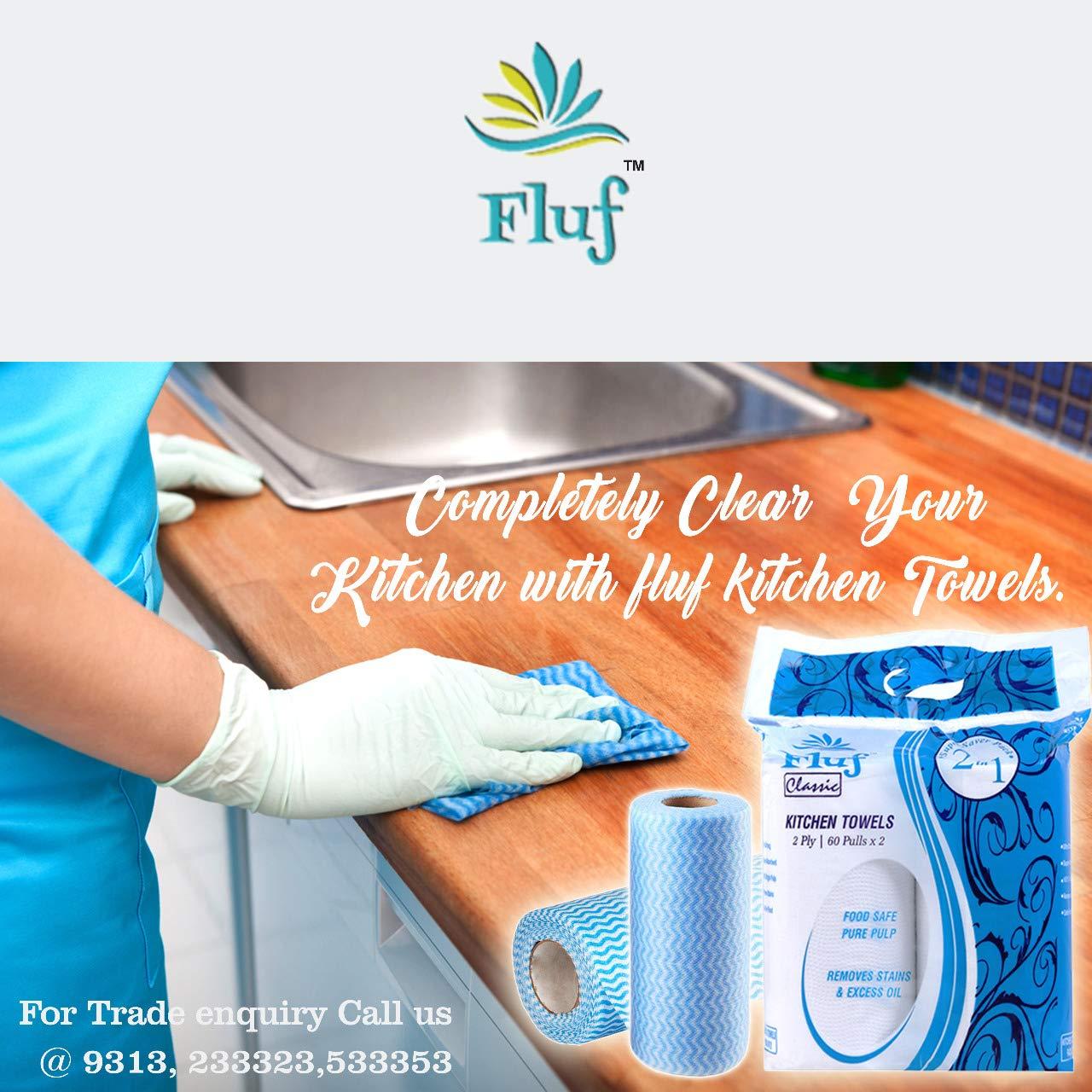 Fluf Non Woven Reusable and Washable Kitchen Wipes Kitchen Towel by Fluf - 60 Pulls Per Roll (Pack of 6)