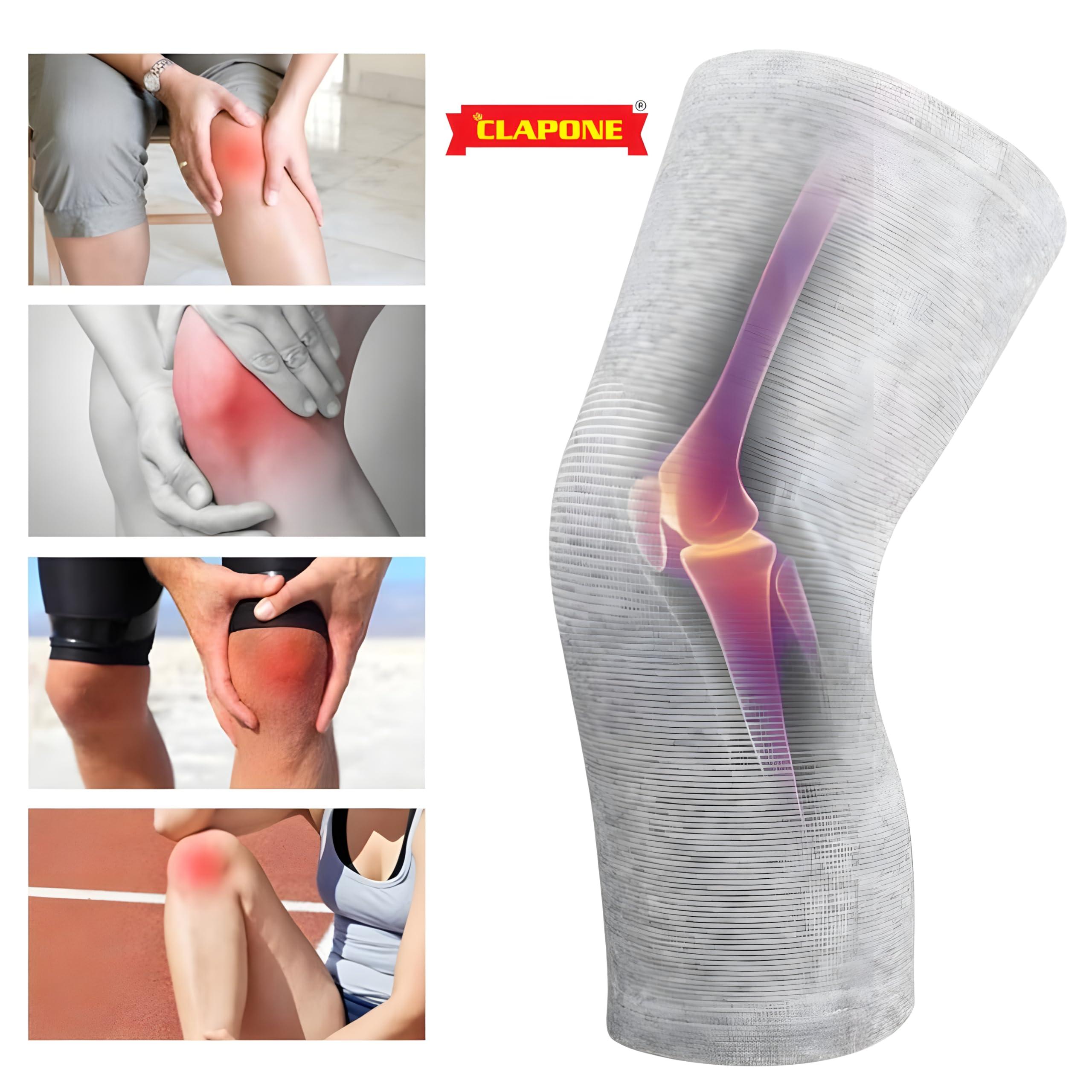 CLAPONE CLAPONE Knee Warmers, Long Cotton Knee Sleeves - For Women, Men, Circulation Improvement and Joint Pain Relief for Arthritis Knees, Knitted Binchotan Yarn, Thick, One Pair (Grey, XL)