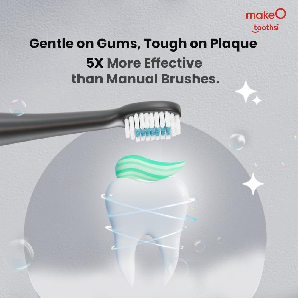 Toothsi Toothsi Electro i6 Smart Electric Toothbrush | Charcoal Black | 3 Cleaning Modes | IPX7 Waterproof & 5X plaque reduction | Sonic Technology, Dupont Soft Bristles, & Smart Timer | Rechargeable