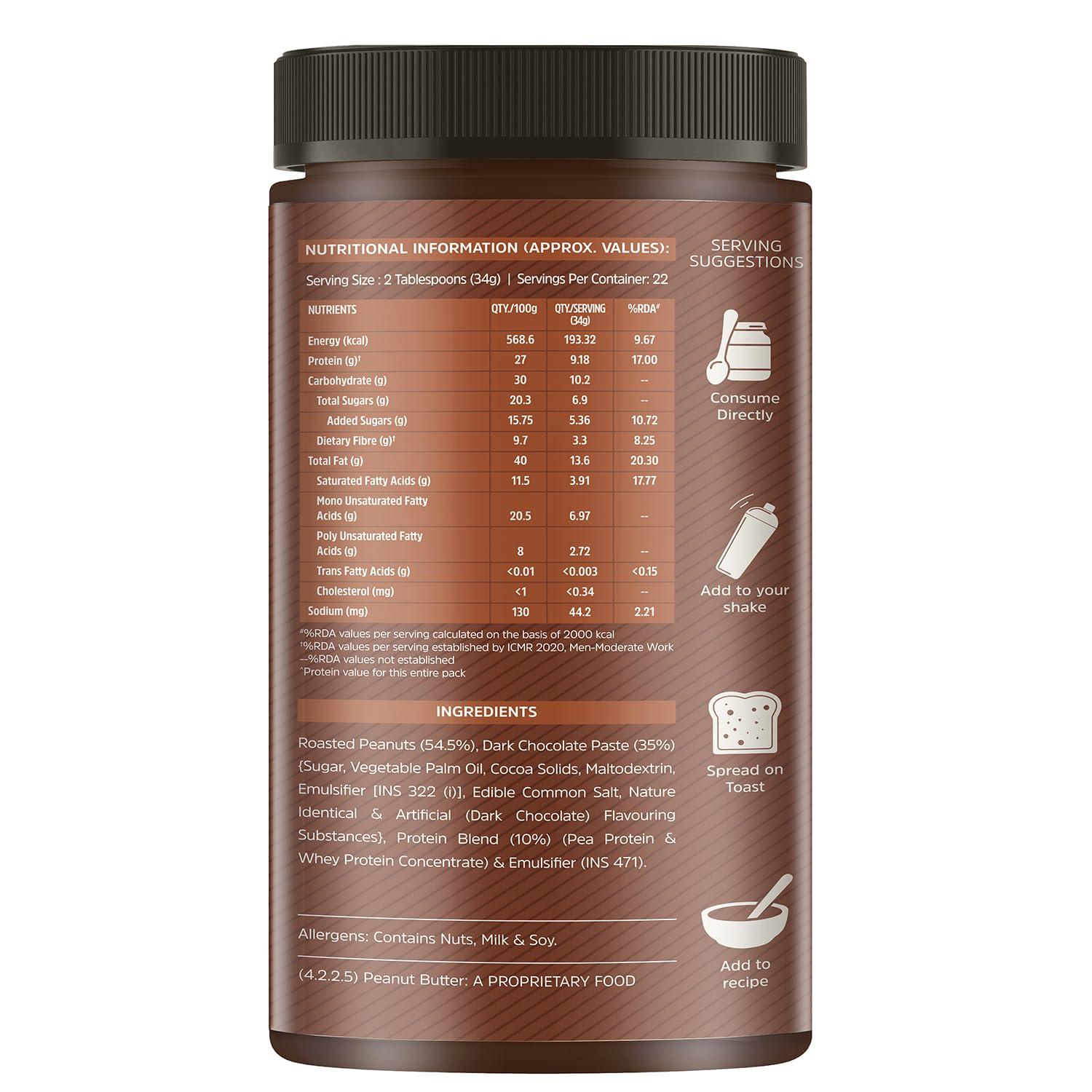 MuscleBlaze MuscleBlaze Fit High Protein Peanut Butter, Crunchy (Dark Chocolate Spread, 750g) | 27g Protein | With Pea Protein & Whey Protein Concentrate