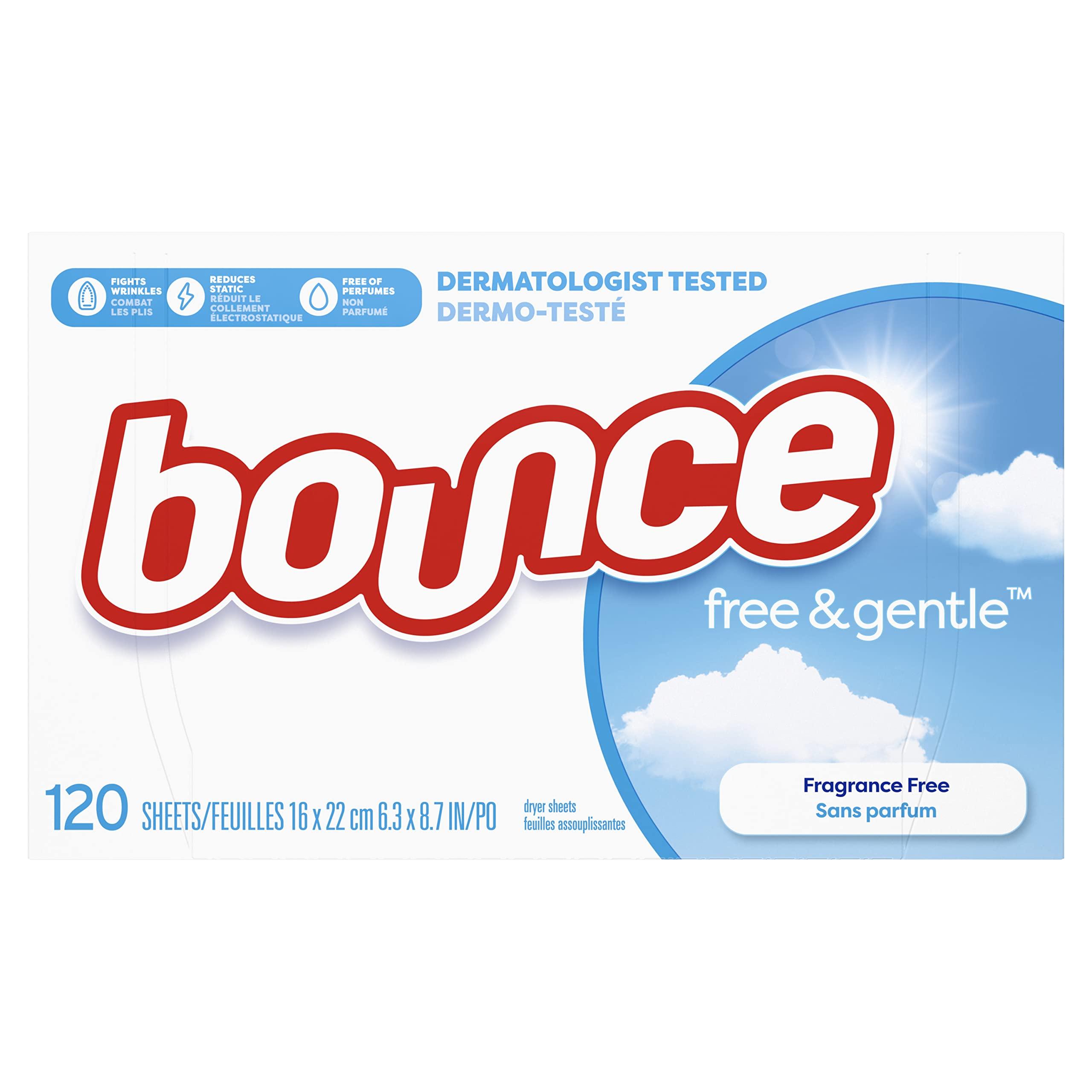 Bounce Bounce Fabric Softener Dryer Sheets, Free & Gentle, 120 Count