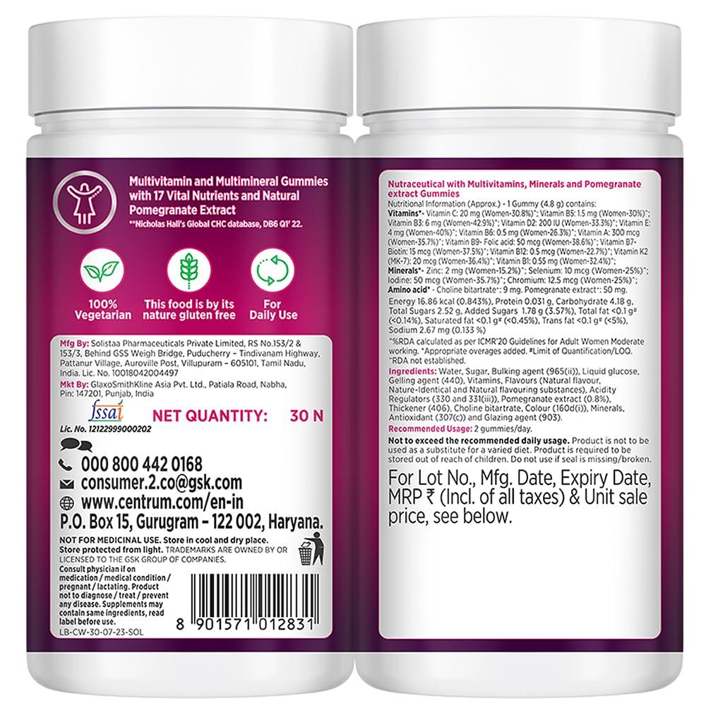 Centrum Centrum Women 30 MultiGummies - Daily Multivitamin Gummies,Daily Nutritional Support with Vitamins D, B12, and Biotin Essential Nutrients (Veg)