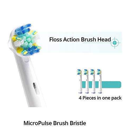 GRANDIOSI Replacement Brush Heads Compatible With Oral-B-Braun Floss Action - Pack of 4 Generic Electric Toothbrush Replacement Heads