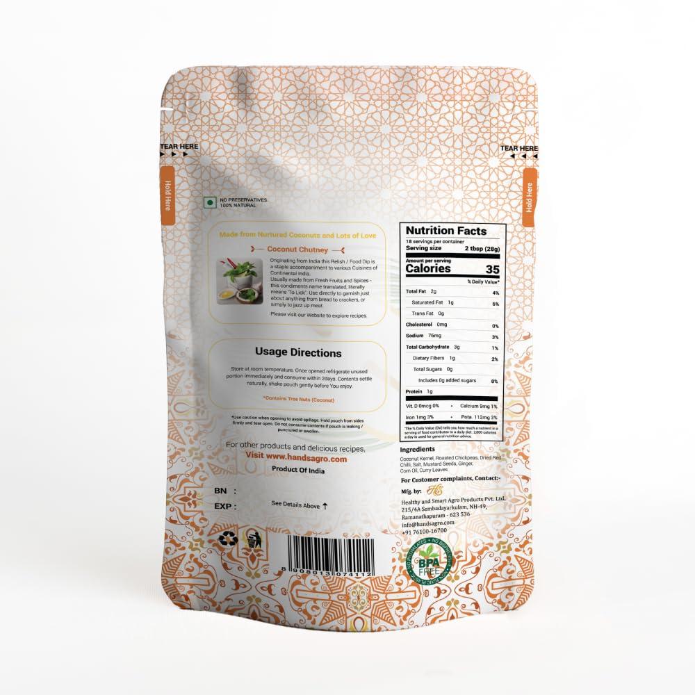 Hands HandS Red Chilli Coconut Chutney | 500 gms X Pack of 4 | Lal Mirchi / Mildly Spicy | No added Preservatives or Chemicals | No need to add Water | Vegan and Keto Friendly | best Dip for South and North Indian Dishes