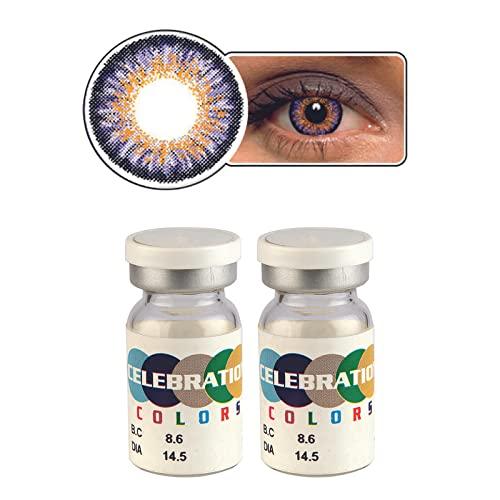 CELEBRATION COLORS Celebration Color Yearly Coloured Contact Lenses 1 Pair (Purple Aura,-2.00)