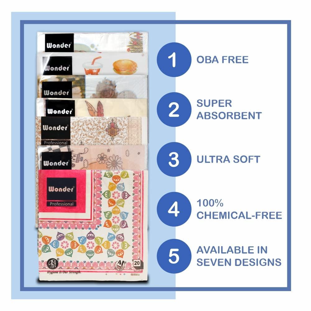 Wonder Wonder Premium Professional Designer Supersoft 4 Ply Tissue Paper Napkins Pack Of 4