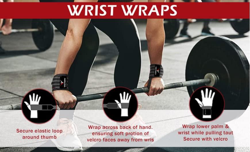 VICTORY VICTORY Professional Wrist Wrap Band, Wrist Strap for Gym and Fitness with Thumb Loop Straps Wrist Wrap Gym Accessories for Men Hand Grip & Wrist Support Sports Straps - Red, Cotton