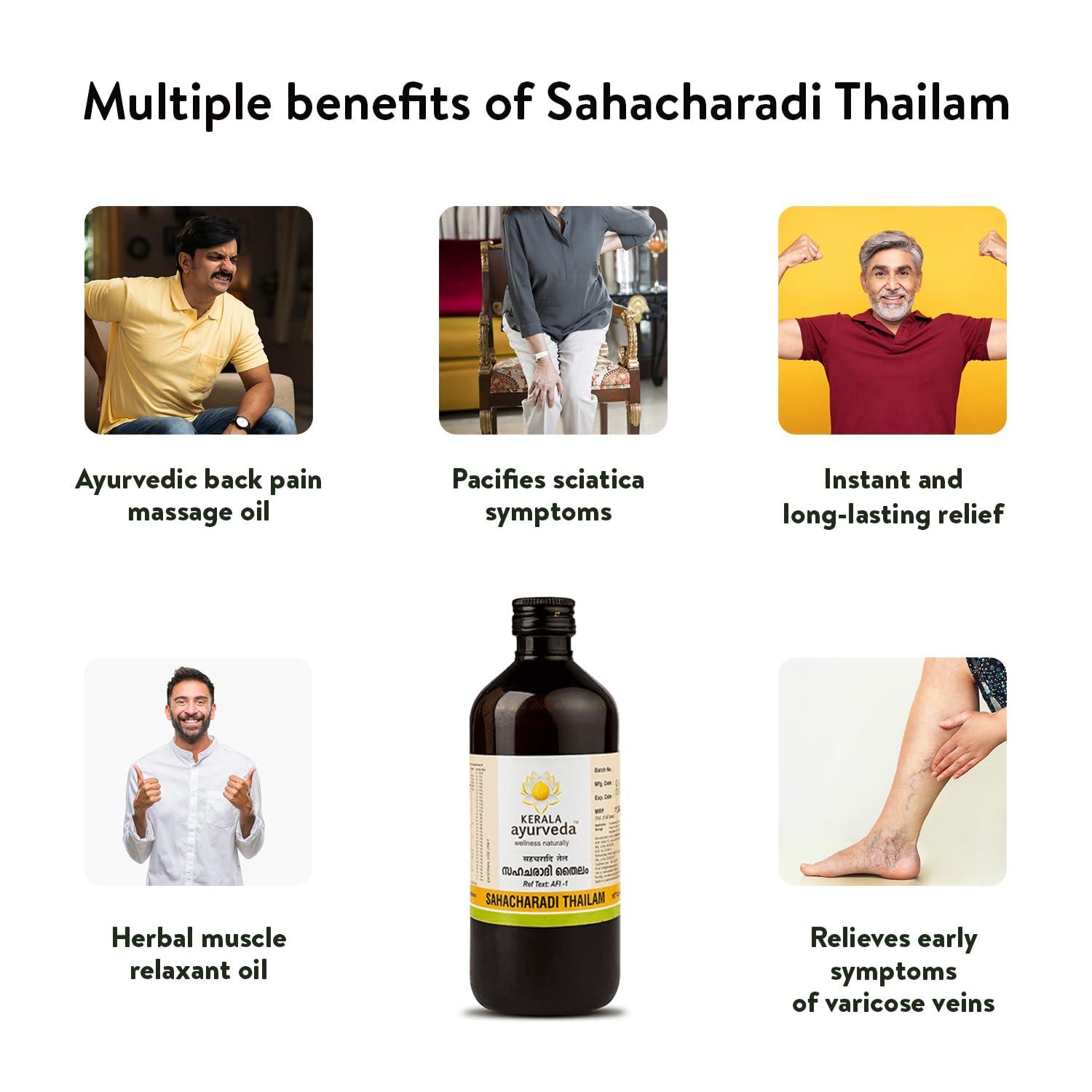 KERALA ayurveda Kerala Ayurveda Sahacharadi Thailam 450 ml| Back pain oil | Massage Oil | Relief from Back pain and sciatica | Ayurvedic Tel for Muscle and Joint Pain| With Sahachara, Dashmoola, Manjistha, Sesame Oil Base | Original Ayurvedic Herbal formulation.