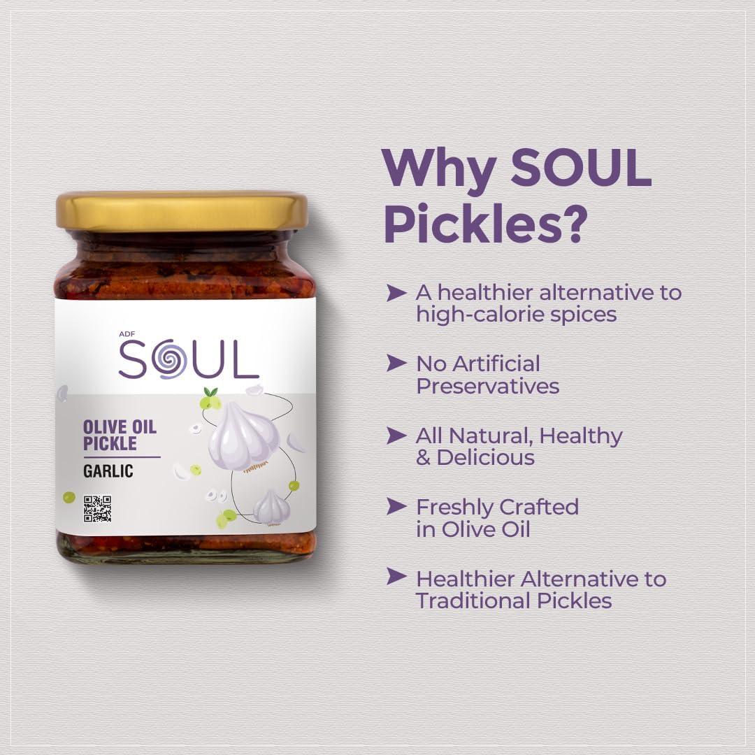 ADF Soul Soul Pickle In Olive Oil Combo Pack of 2 (Mango Pickle 265 GM + Garlic Pickle 275 GM)