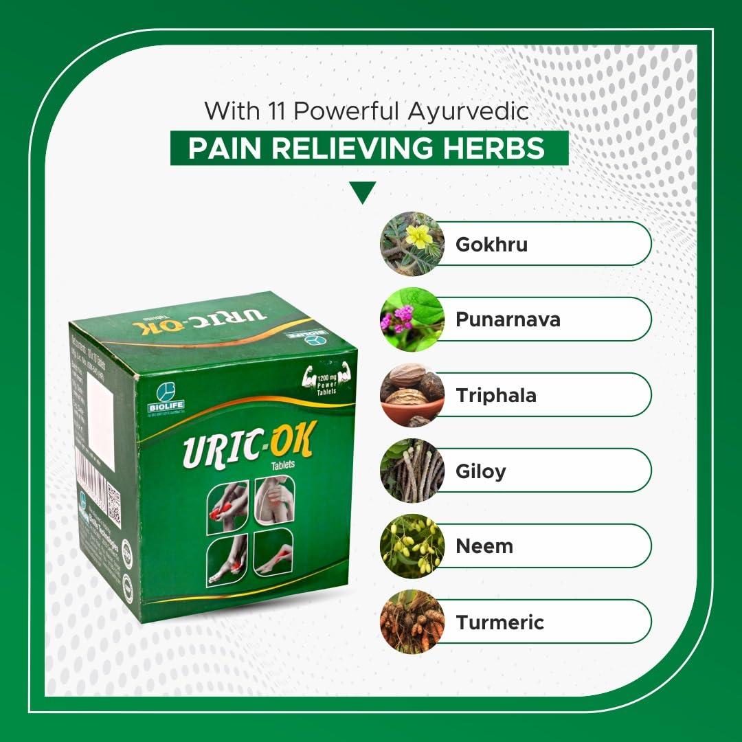 Generic Biolife Uric-Ok for Bones,Joint Pain,Inflammation & Stiffness (100 Tablets), Pack of 1