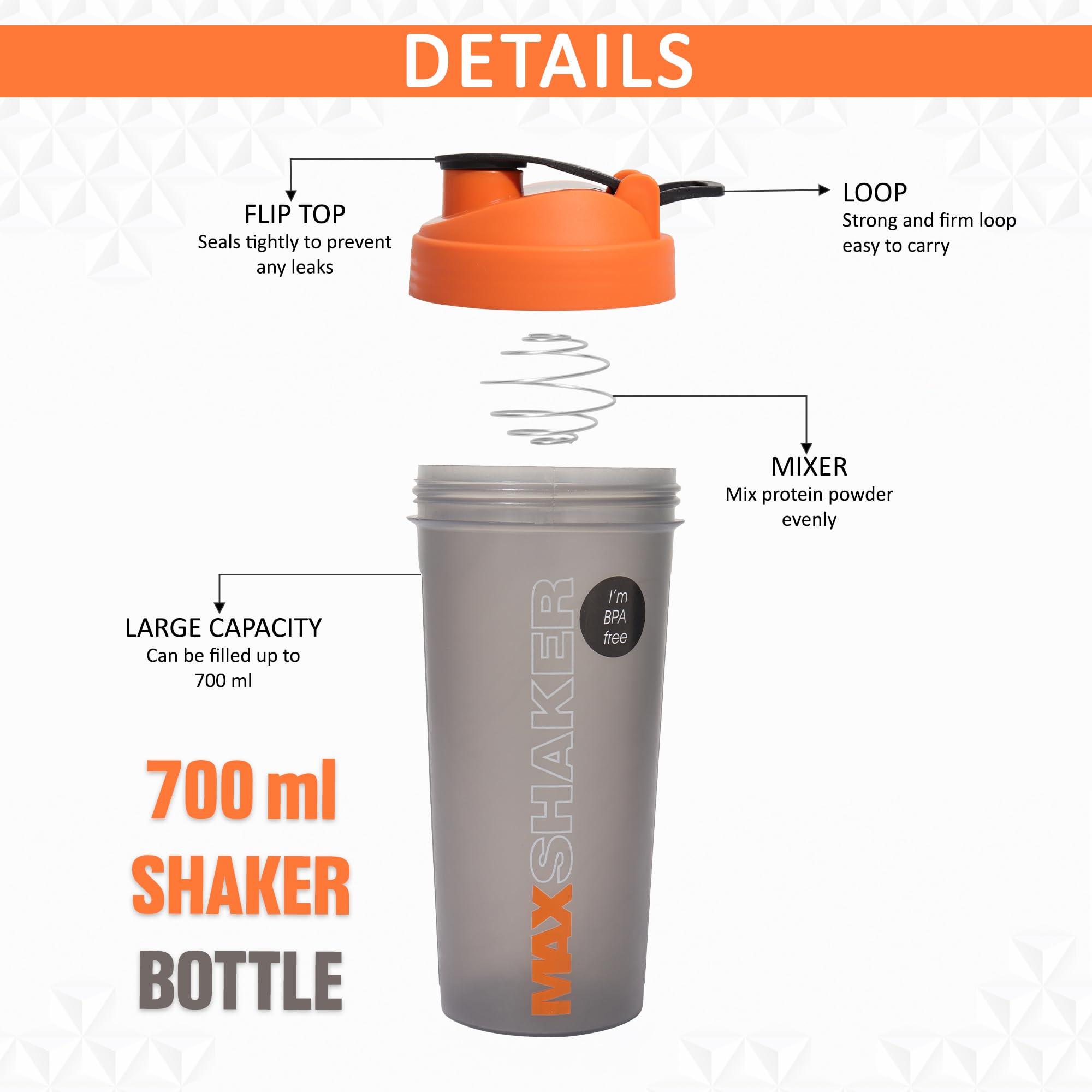 Jaypee Plus Jaypee Plus Max Shaker with blending ball |Protein Shaker for Gym |Gym Bottle |Shaker bottles | Travel shaker 700 ml, Grey Orange