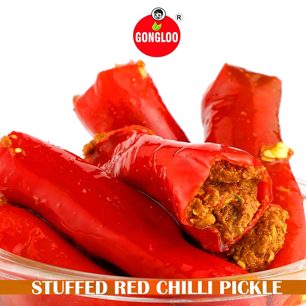 GONGLOO GONGLOO Homemade Red Chilli Pickle | Ready to Eat Lal Mirch Achar | High in Vitamin C & Fibre | Hygienically Packed | Rich in Antioxidants | Improves Digestion | 400 GM