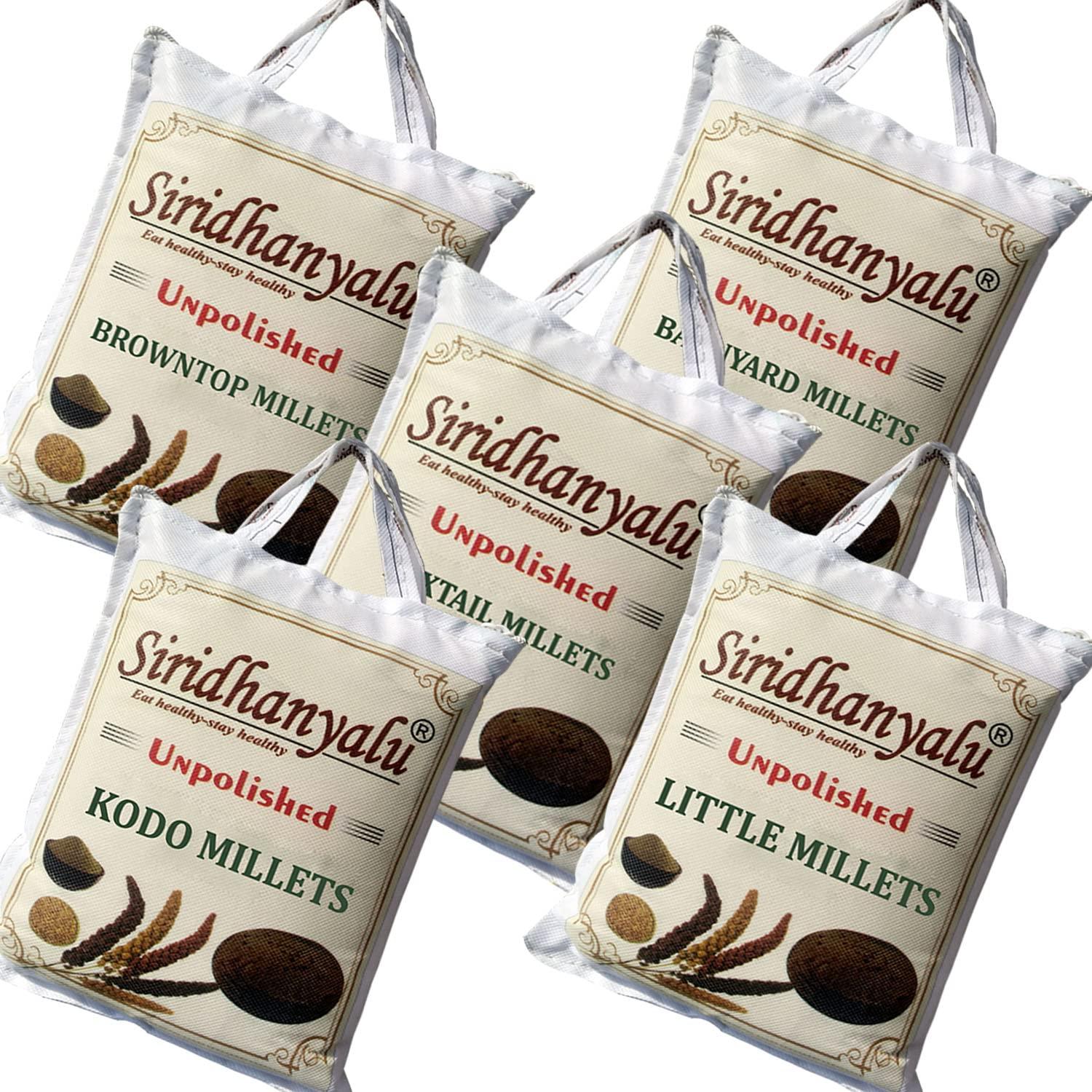 SIRIDHANYALU siridhanyalu Unpolished Millet Siridhanya 5 Types of Organic Millets Rice Little Kodo Browntop Barnyard & Foxtail -Punjabi (Gwt. 3500Gm)