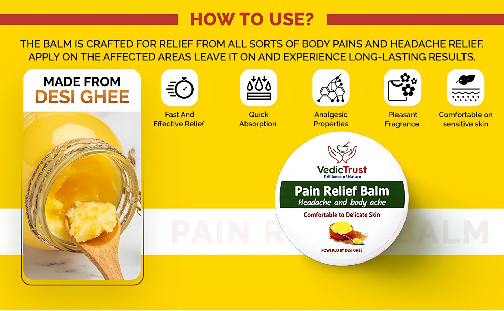 VedicTrust VedicTrust Ayurvedic Pain Relief Balm (Pack Of 3-25 Gm) Naturally Made with Desi Ghee, Kapoor, Tarpin Tel, Lavang Tel, Pudina Tel | All Age Balm | Muscle Pain, Headaches, Backaches |