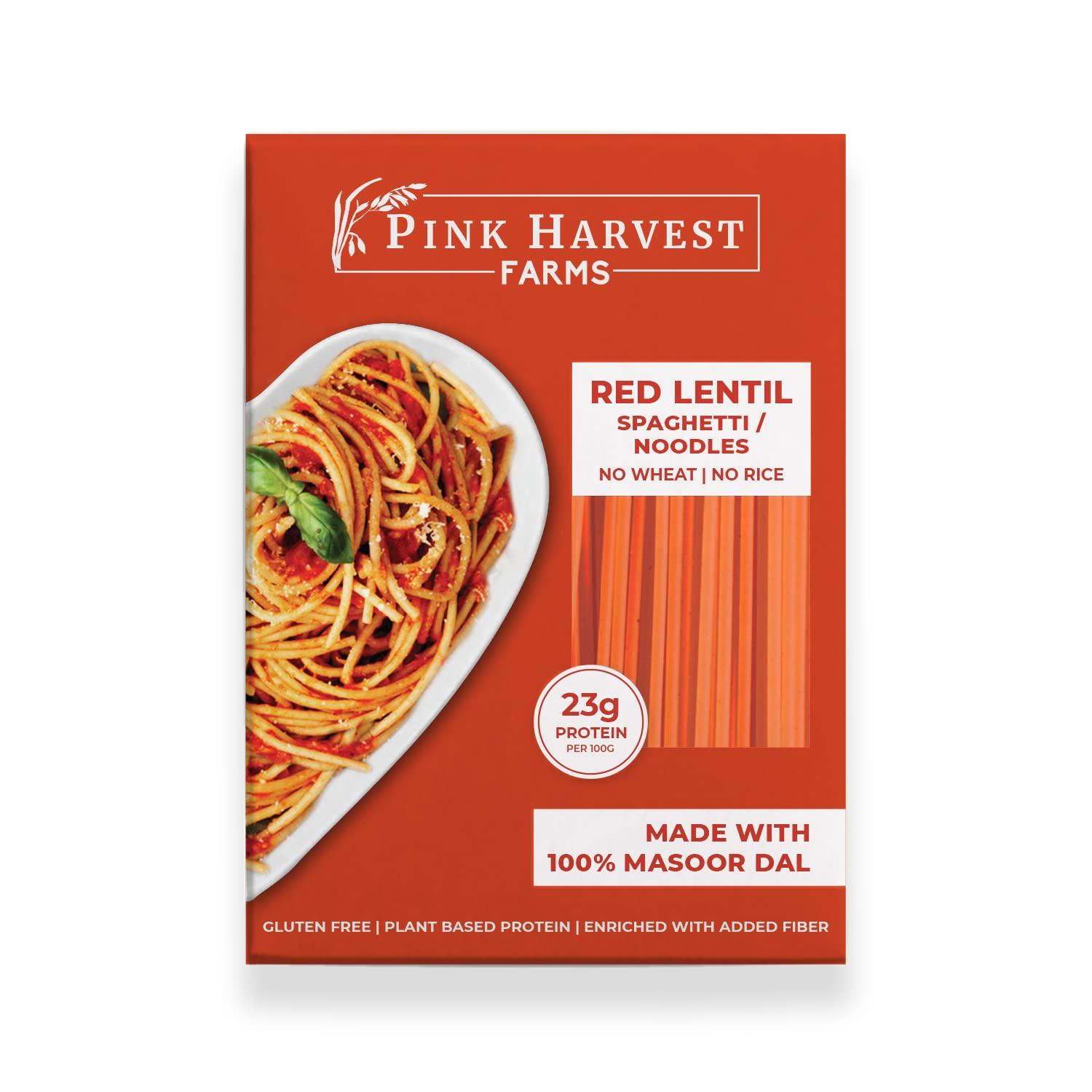 Pink Harvest Farms Pink Harvest Farms Red Lentil Spaghetti Noodles | No Rice - No Maida | Vegan | Gluten Free | High Protein | 200 g (Pack of 2)