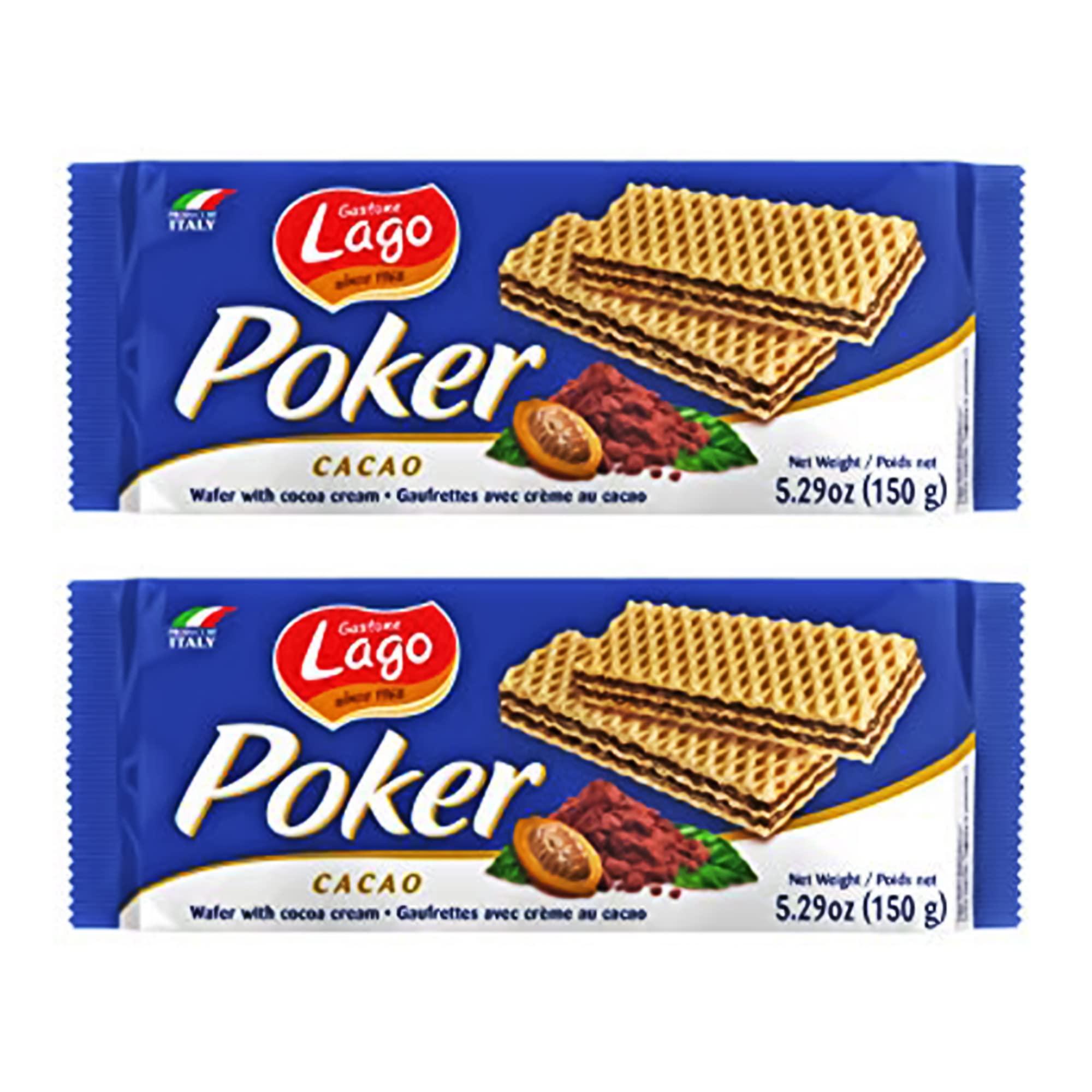 Gastone Lago Since 1968 Lago Poker Wafer Biscuits | Delicious Wafers with Cocoa Cream - 150g (Pack of 2)