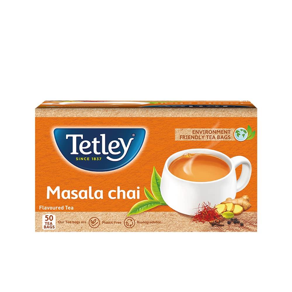 Tetley Tetley | Masala Chai with Natural Flavour | Black Tea | 50 Tea Bags & Tetley Green Tea Immune Tulsi | With Added Vitamin C | Natural Flavour | 25 Tea Bags