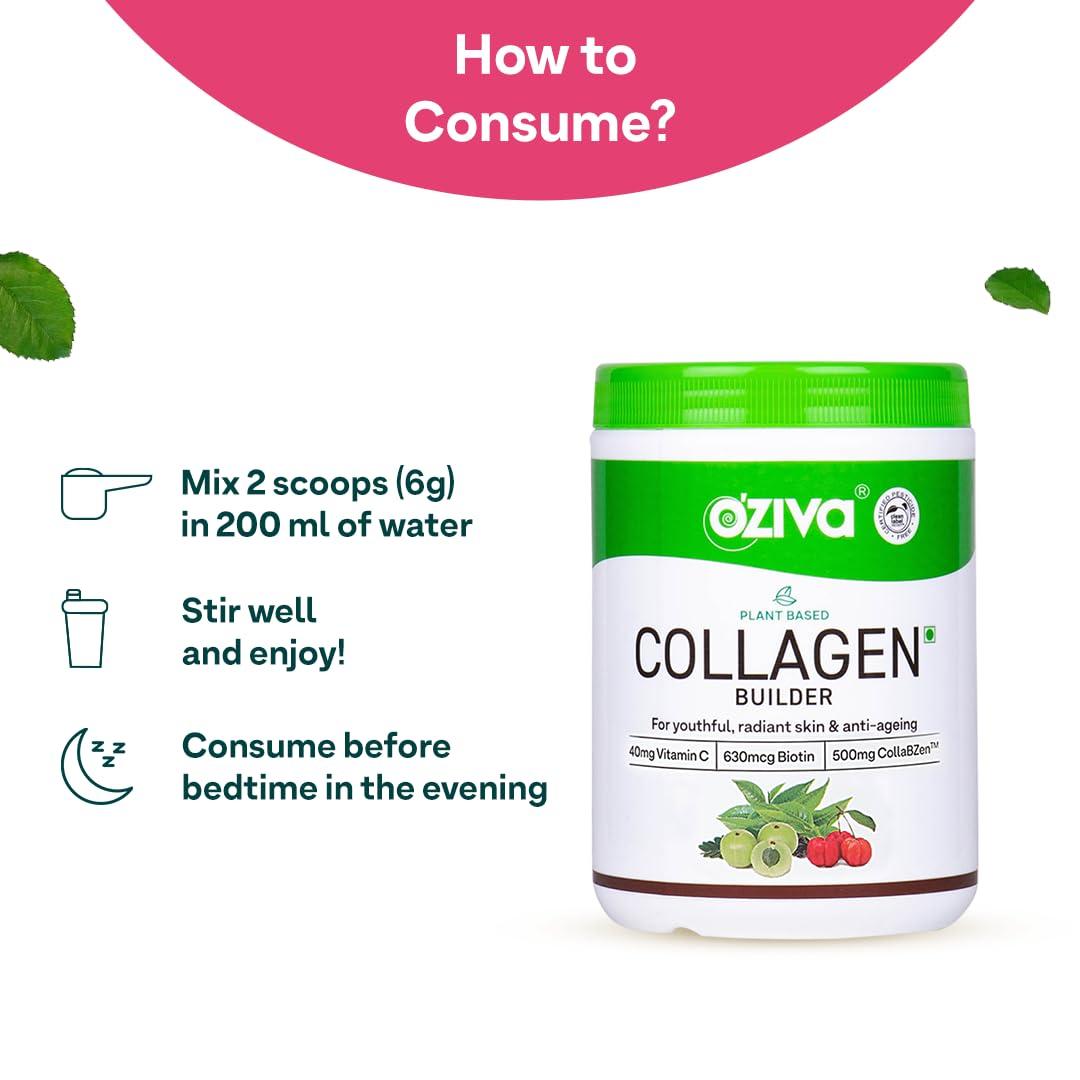 OZiva OZiva Vegan Collagen (Tangy Amla) with Biotin & Vitamin C For Brighter & Youthful Skin | Collagen Supplement For Women & Men | Plant Based Collagen Powder | Certified Vegan 250g (Pack of 2)