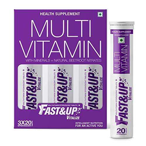 FAST&UP Fast&Up Vitalize Multivitamin Supplement 21 Vitamins And Minerals - 60 Tablets & Fast&Up Magnesio - Magnesium and Zinc for Muscle Health and Stress - 20 Effervescent Tablets - Lime and Lemon Flavor