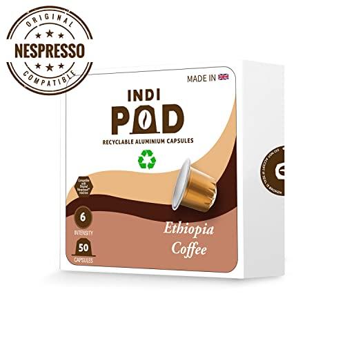 Indi Pod IndiPod, Ethiopia\" Aluminium Coffee Capsules, Intensity 6 of 12, Medium Roast, Made in U.K., Nespresso Compatible Coffee Pods