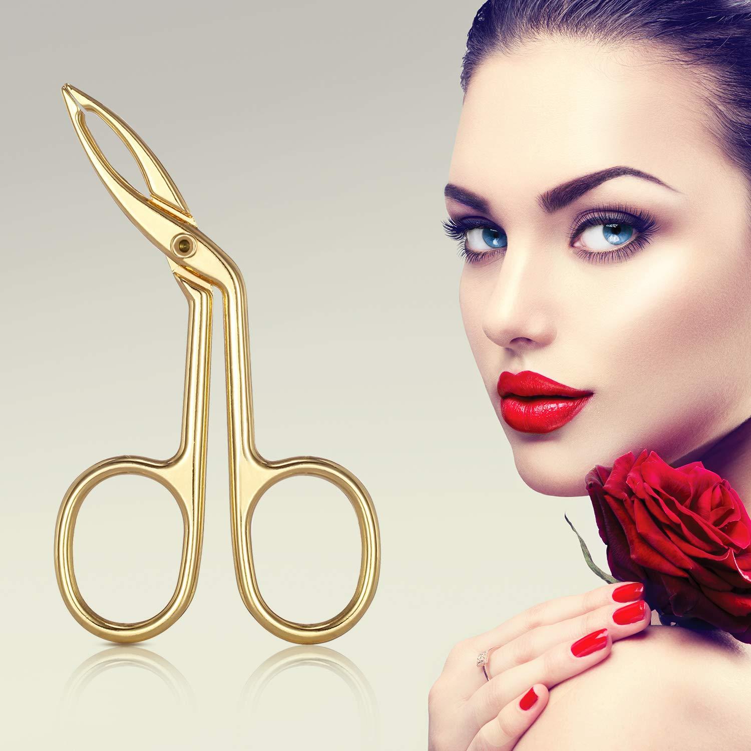 Hicarer 3 Packs Eyebrow Tweezers, Scissors Shaped Eyebrow Straight Tip Tweezers Clip, Flat Tip Tweezers Hair Plucker, Straight Tip Hairgripping Eyebrow (Gold Plated)