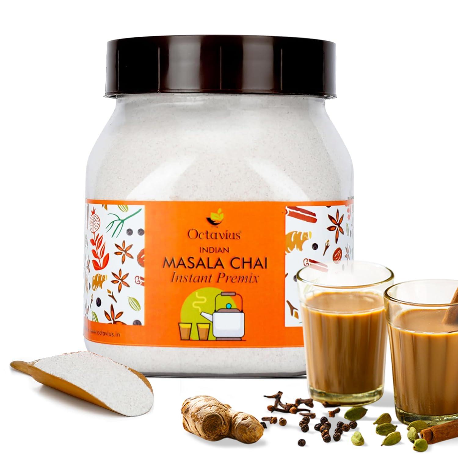 Octavius Octavius Indian Masala Premix Tea - 500 Gm Jar | 1 Min Tea | Readymade Tea Mix | Masala Instant Tea Premix | Masala Chai | Ready Tea | Premix Tea Powder | Instant Tea | Tea Premix | 500 Gm Jar