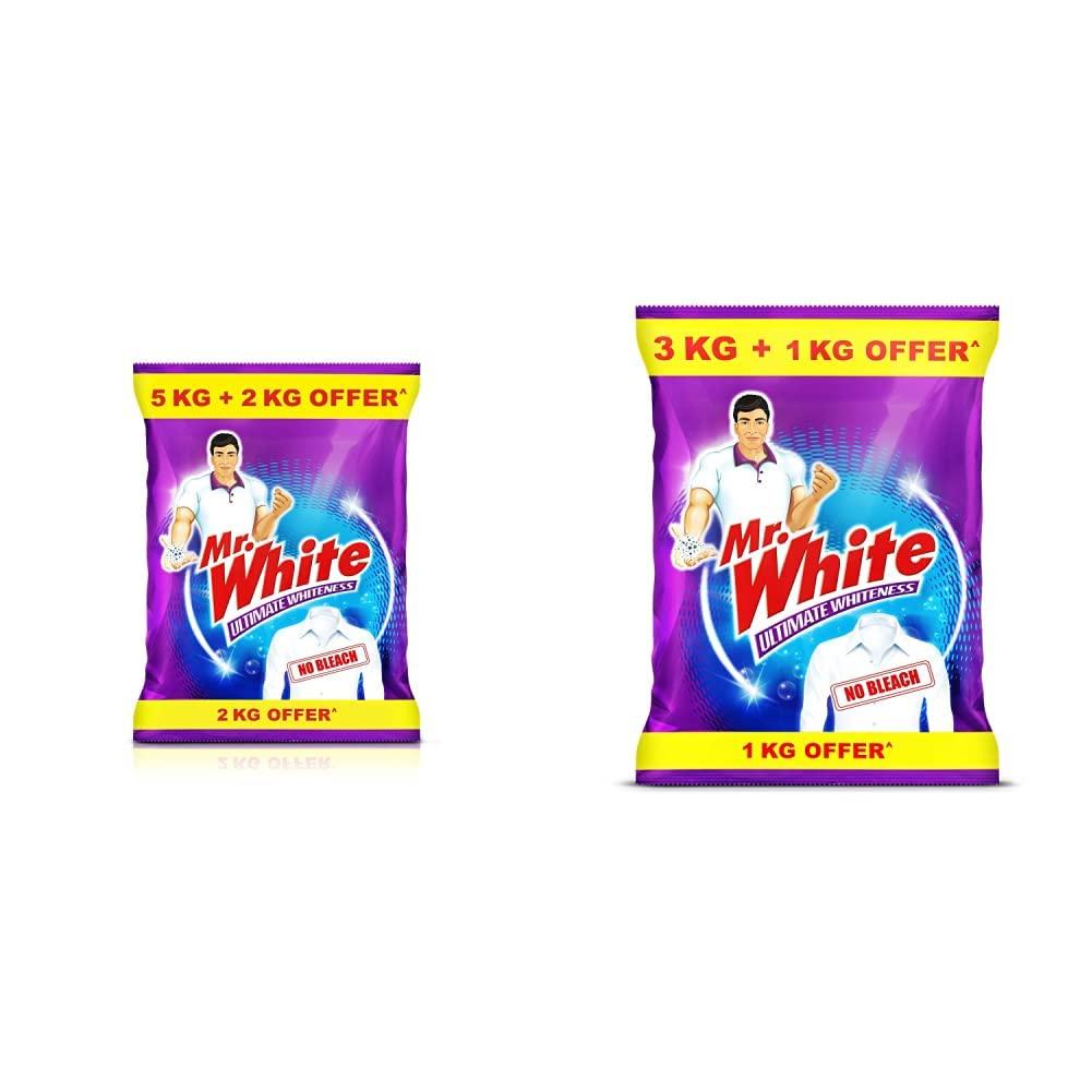 MR WHITE Mr. White Detergent Powder - 5 Kg with Free 2Kg & Mr. White Powder - 3KG+1KG FREE (4KG)