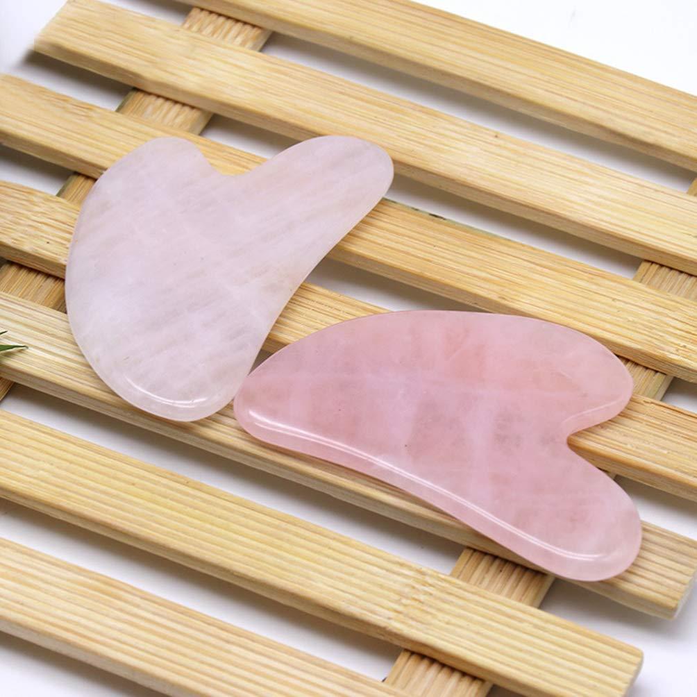 HEALLILY HEALLILY 2pcs Rose Quartz Tool Jade Stone Guasha Scraping Massage Tool Anti Aging Massage Tool SPA Body Skin