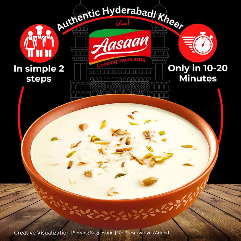 Aasaan Aasaan Kheer Premix 200gms, Ready to Cook Kheer Mix, Instant Hyderabadi Kheer Premix, Indian Sweets Kheer Ready Mix Vegetarian Dessert , Kheer Instant Mix 200G, Indian Rice Pudding Premix (Pack of 1)