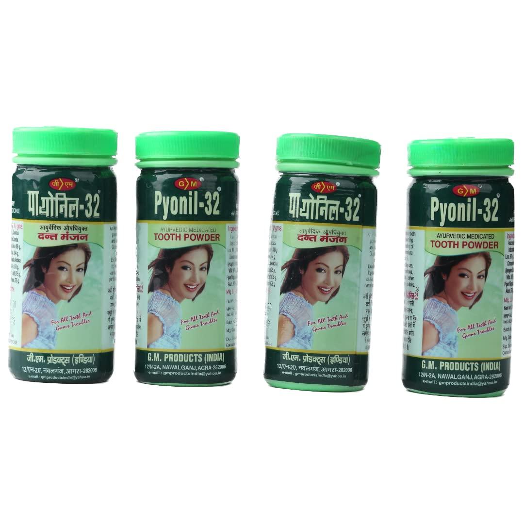 G.M. G.M. Pyonil-32 Ayurvedic Herbal Dant Manjan For Oral Health | Medicated Tooth Powder | Prevents Pyorrhea, Bleeding of Gums and Other Dental Problems | - 50 Gram (Pack of 4)