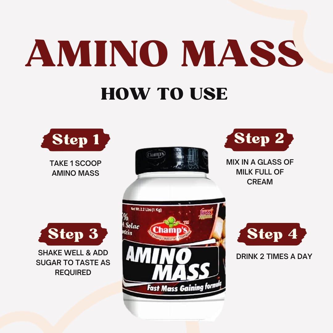 champ Champs Nutrition AMINO Mass Gainer Protein Powder Supplement with Dietary Fibre and Vitamin and Minerals (1KG)(Pack Of 1)