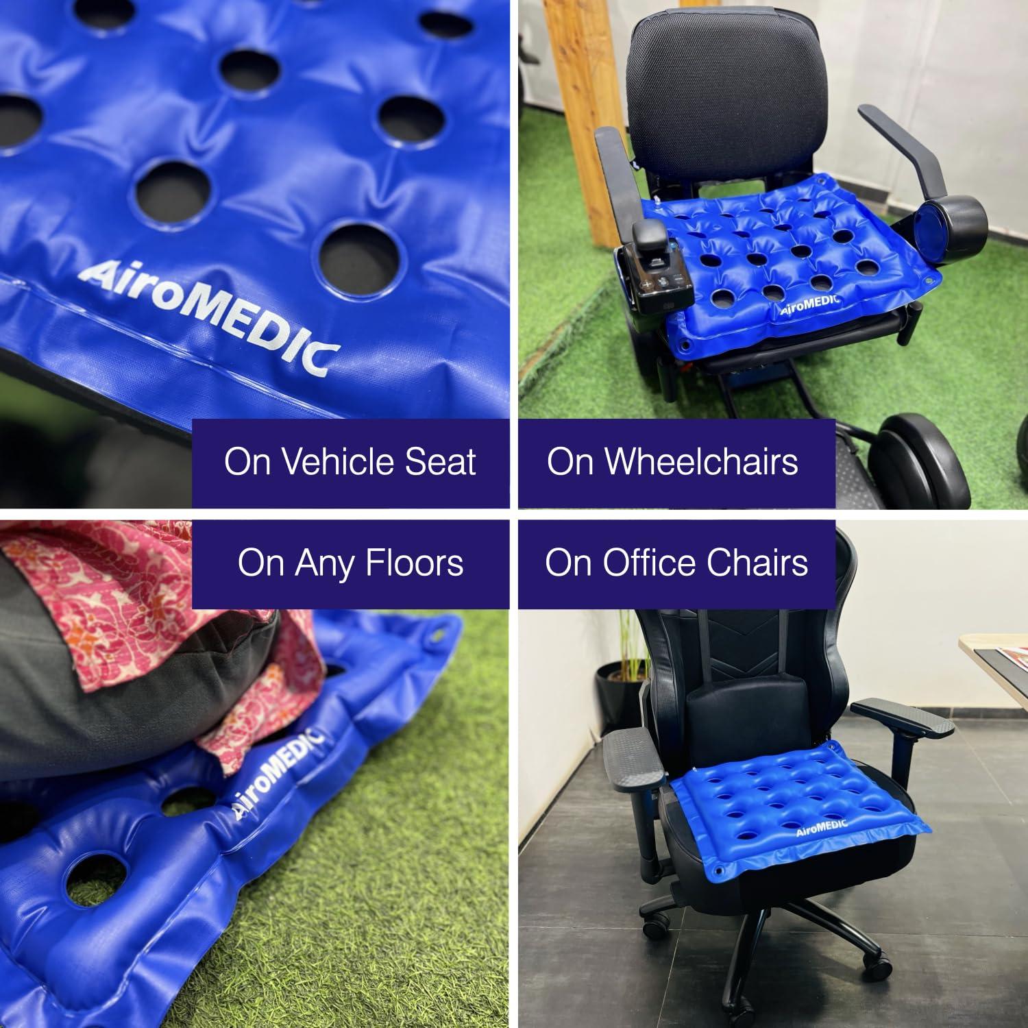 AiroMEDIC AiroMEDIC AiroWAFFLE Waffle Cushion for Pressure Sores Chair from, Inflatable Air Cushion for Pressure Relief with Pump - Blue (17.5x17.5 Inches)