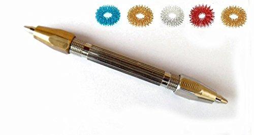 AHCS Acupressure Health Care System Sujok Probe Powerful Magnetic Metal Dismantable Diagnostic 2 In 1 Jimmy and Rings Set of 5 2 In1 Jimmy L X Dia 10 X 1 Cm (4 Inch) Silver and Brass