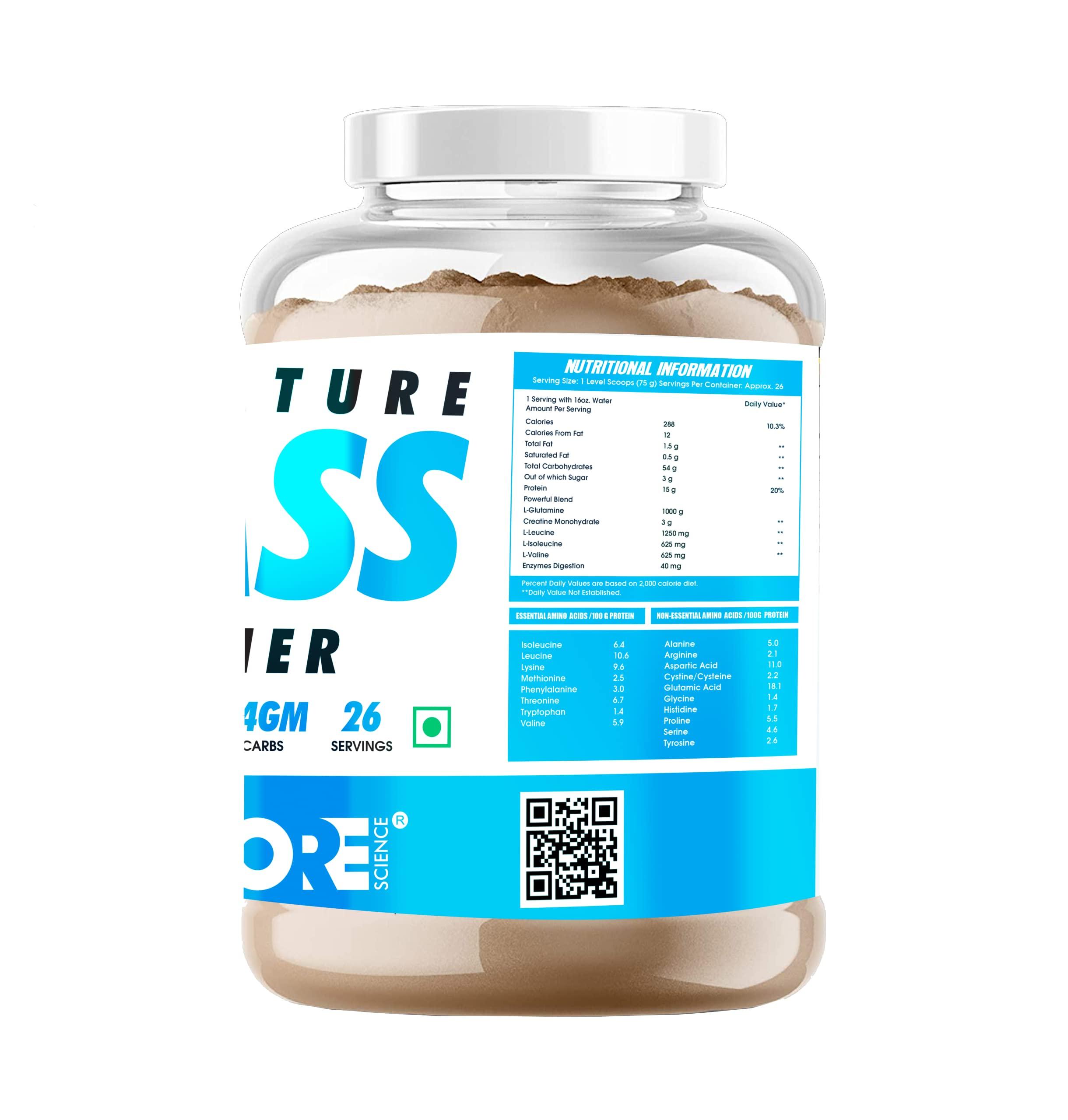 Body Core Science Body Core Science Signature 100% Mass Gainer (2Kg) | Weight Gainer | Muscle Gainer | Heavy Weigh Gainer | BCS Supplements (Strawberry, PO1+With Shaker)